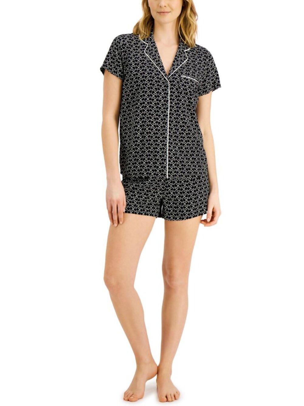 Alfani Womens Printed Notch Collar Pajama Shorts Set